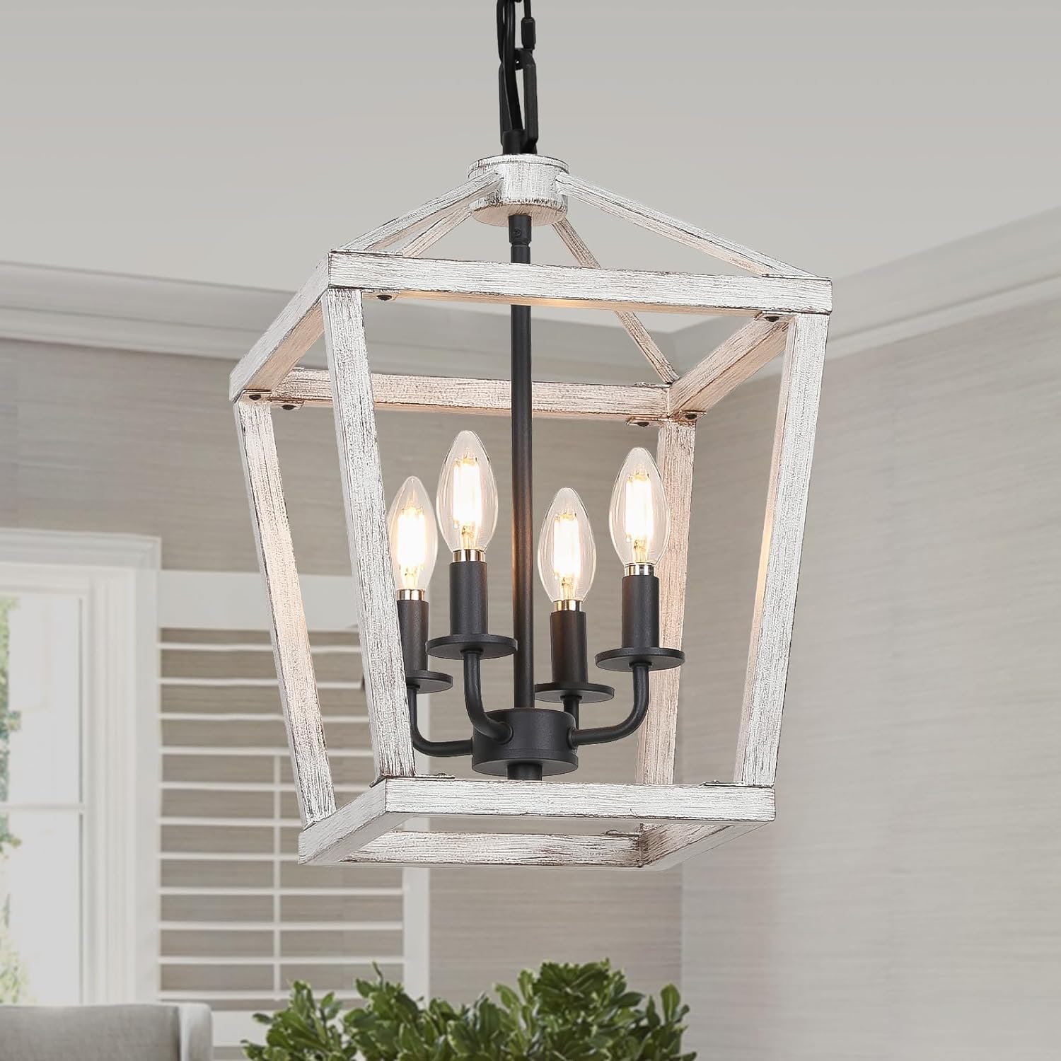 4 Light Chandelier, Industrial Ceiling Light Black Lantern Light Fixtures with Farmhouse Metal Cage Adjustable Height Rustic Geometric Hanging Light E12 Base for Kitchen Island, Entryway, Indoor - Grand Goldman