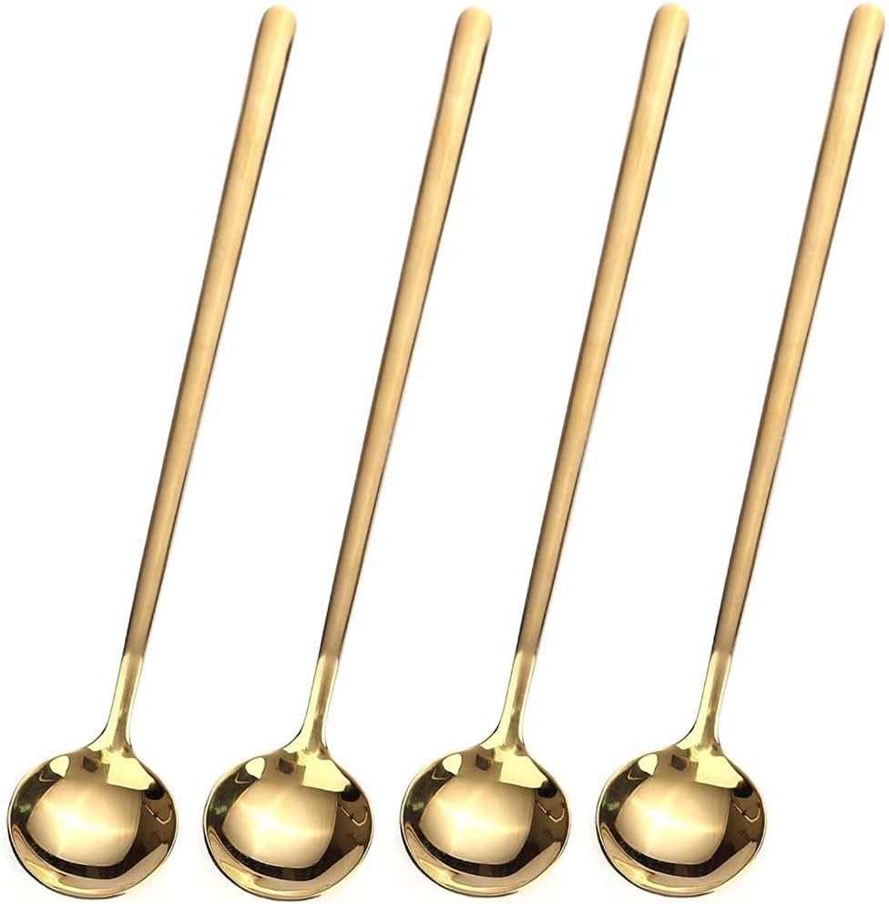 4 PCS 6.7 Inches Coffee Spoons, Stirring Spoons, Tea Spoons Long Handle, Gold Teaspoons, Gold Spoons, Ice Tea Spoons, Long Spoons for Stirring, Gold Espresso Spoons Stainless Steel - Grand Goldman