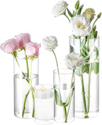 4 Pack Glass Cylinder Vases 4,6,8,10 Inch Tall Clear Flower Vase Hurricane Floating Candle Holder for Table Centerpiece Wedding Home Decor - Grand Goldman