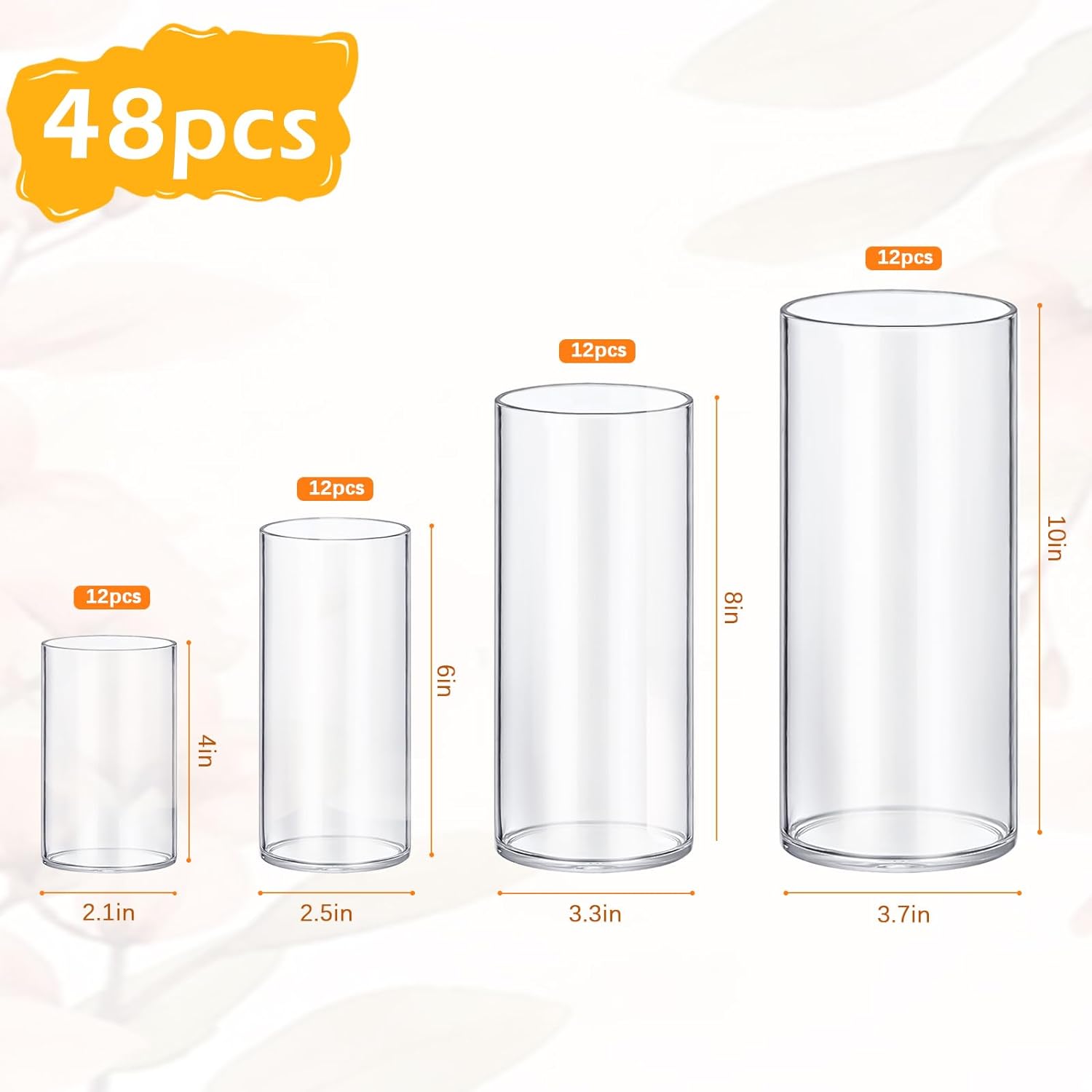 4 Pack Glass Cylinder Vases 4,6,8,10 Inch Tall Clear Flower Vase Hurricane Floating Candle Holder for Table Centerpiece Wedding Home Decor - Grand Goldman