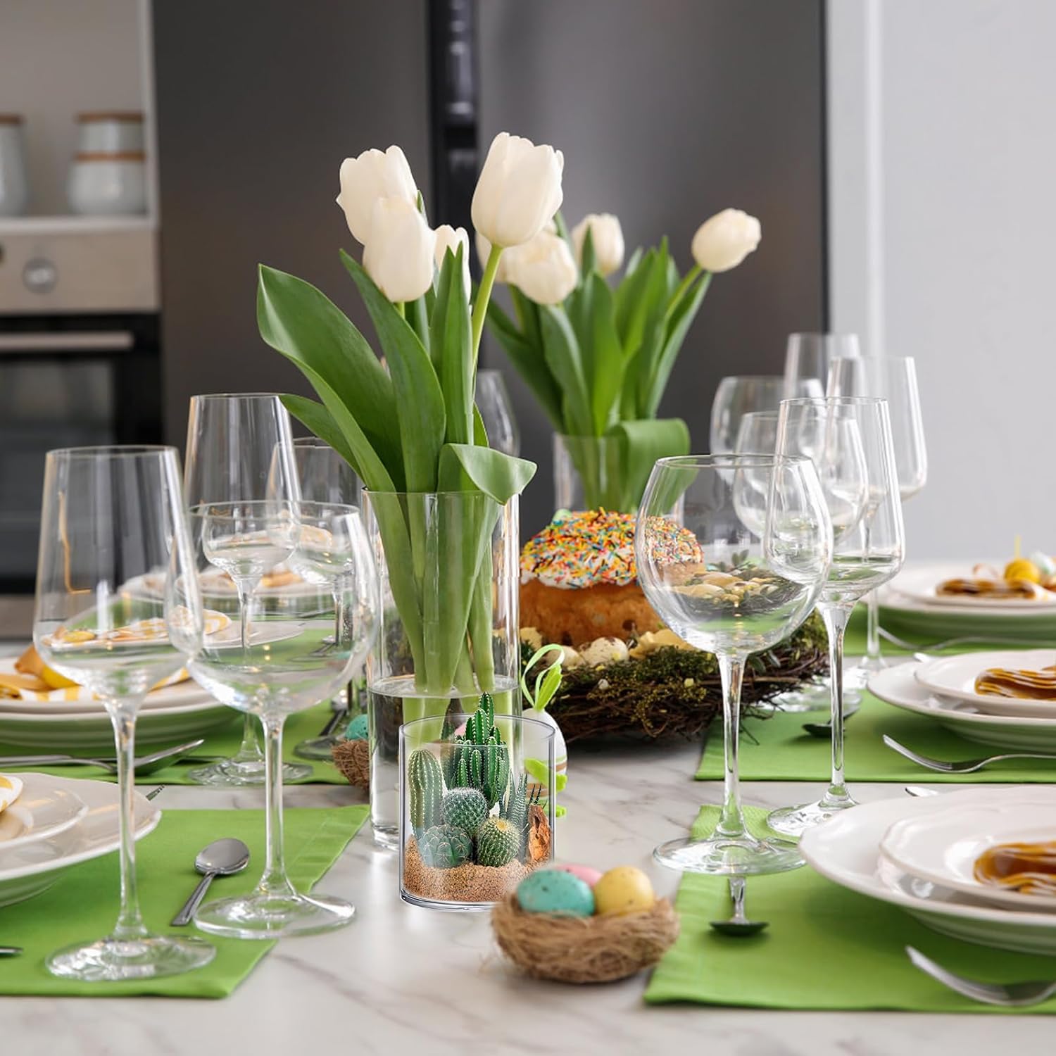 4 Pack Glass Cylinder Vases 4,6,8,10 Inch Tall Clear Flower Vase Hurricane Floating Candle Holder for Table Centerpiece Wedding Home Decor - Grand Goldman