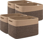 4 Pack Storage Baskets for Organizing, Woven Baskets for Shelves - Perfect for Toys, Books, Towels, and Clothes, Durable Gift Basket Bins Toy Storage, 12.7''Lx9''Wx7.8''H, Brown & White - Grand Goldman
