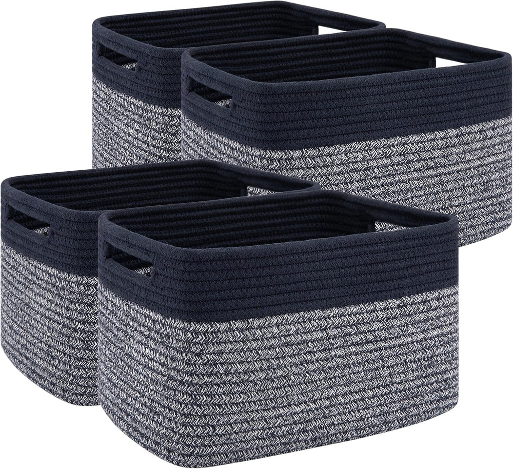 4 Pack Storage Baskets for Organizing, Woven Baskets for Shelves - Perfect for Toys, Books, Towels, and Clothes, Durable Gift Basket Bins Toy Storage, 12.7''Lx9''Wx7.8''H, Brown & White - Grand Goldman