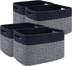 4 Pack Storage Baskets for Organizing, Woven Baskets for Shelves - Perfect for Toys, Books, Towels, and Clothes, Durable Gift Basket Bins Toy Storage, 12.7''Lx9''Wx7.8''H, Brown & White - Grand Goldman