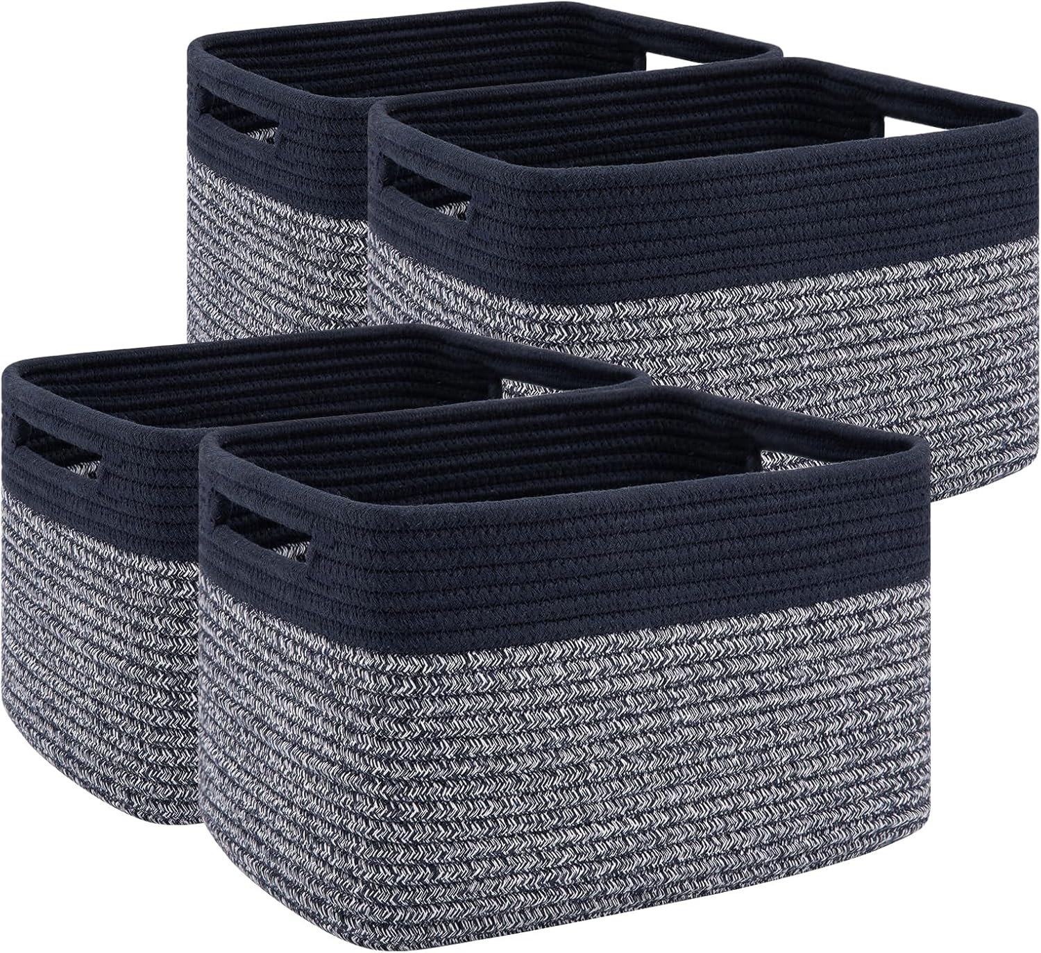 4 Pack Storage Baskets for Organizing, Woven Baskets for Shelves - Perfect for Toys, Books, Towels, and Clothes, Durable Gift Basket Bins Toy Storage, 12.7''Lx9''Wx7.8''H, Brown & White - Grand Goldman