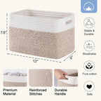 4 Pack Storage Baskets for Organizing, Woven Baskets for Shelves - Perfect for Toys, Books, Towels, and Clothes, Durable Gift Basket Bins Toy Storage, 12.7''Lx9''Wx7.8''H, Brown & White - Grand Goldman