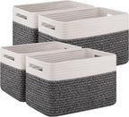 4 Pack Storage Baskets for Organizing, Woven Baskets for Shelves - Perfect for Toys, Books, Towels, and Clothes, Durable Gift Basket Bins Toy Storage, 12.7''Lx9''Wx7.8''H, Brown & White - Grand Goldman