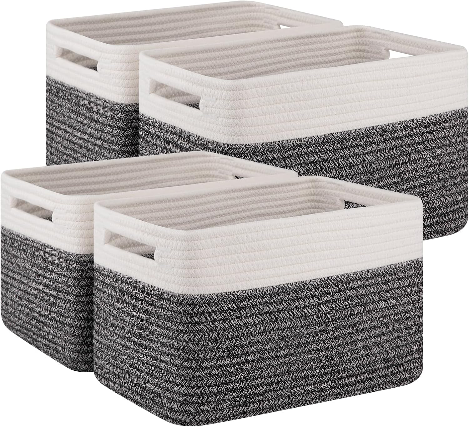 4 Pack Storage Baskets for Organizing, Woven Baskets for Shelves - Perfect for Toys, Books, Towels, and Clothes, Durable Gift Basket Bins Toy Storage, 12.7''Lx9''Wx7.8''H, Brown & White - Grand Goldman