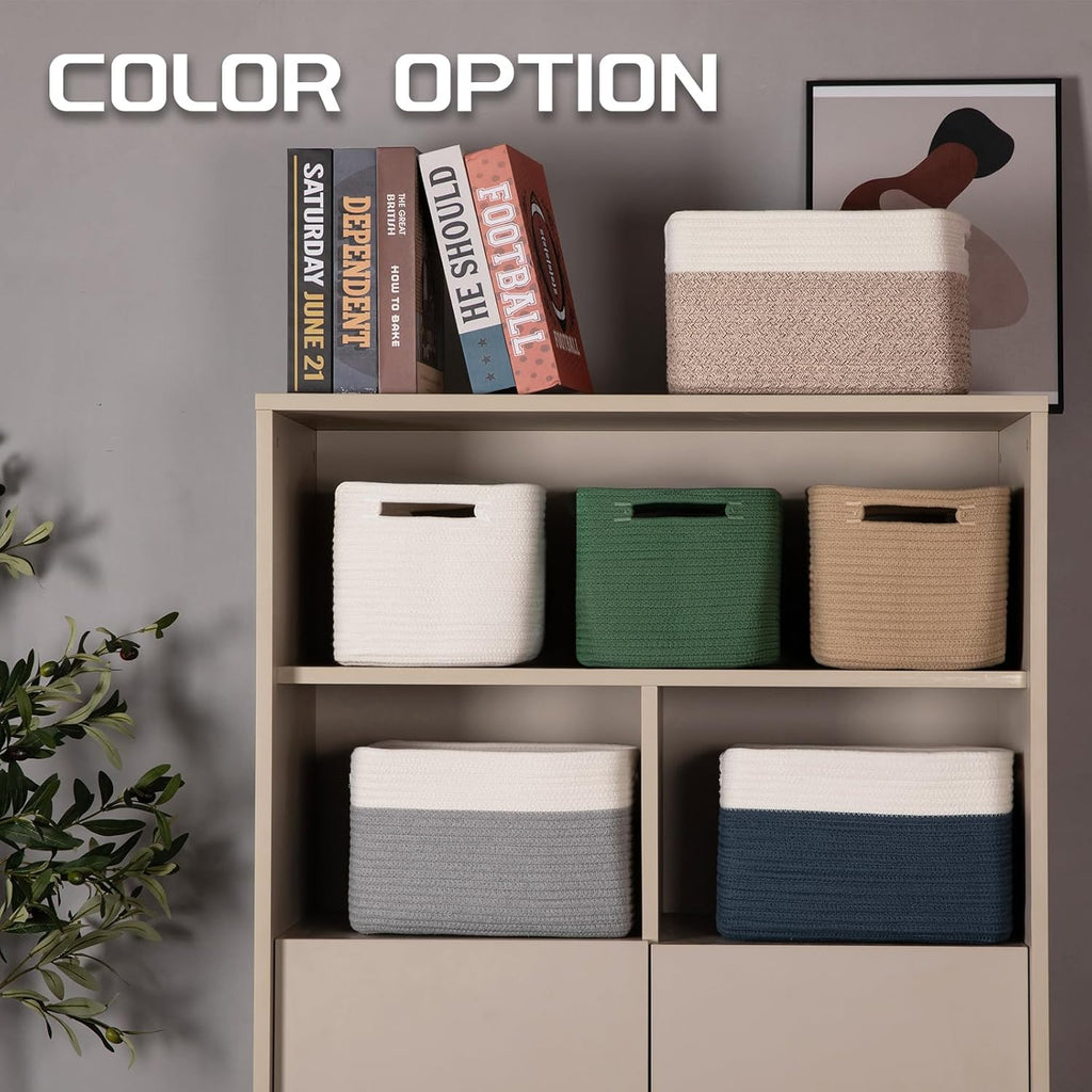 4 Pack Storage Baskets for Organizing, Woven Baskets for Shelves - Perfect for Toys, Books, Towels, and Clothes, Durable Gift Basket Bins Toy Storage, 12.7''Lx9''Wx7.8''H, Brown & White - Grand Goldman