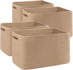 4 Pack Storage Baskets for Organizing, Woven Baskets for Shelves - Perfect for Toys, Books, Towels, and Clothes, Durable Gift Basket Bins Toy Storage, 12.7''Lx9''Wx7.8''H, Brown & White - Grand Goldman