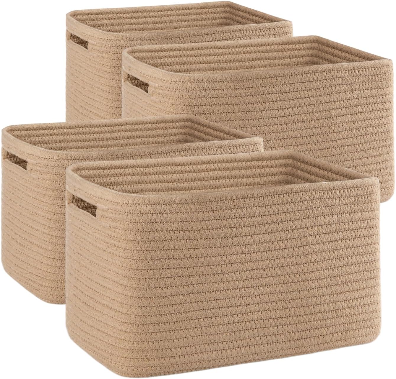 4 Pack Storage Baskets for Organizing, Woven Baskets for Shelves - Perfect for Toys, Books, Towels, and Clothes, Durable Gift Basket Bins Toy Storage, 12.7''Lx9''Wx7.8''H, Brown & White - Grand Goldman