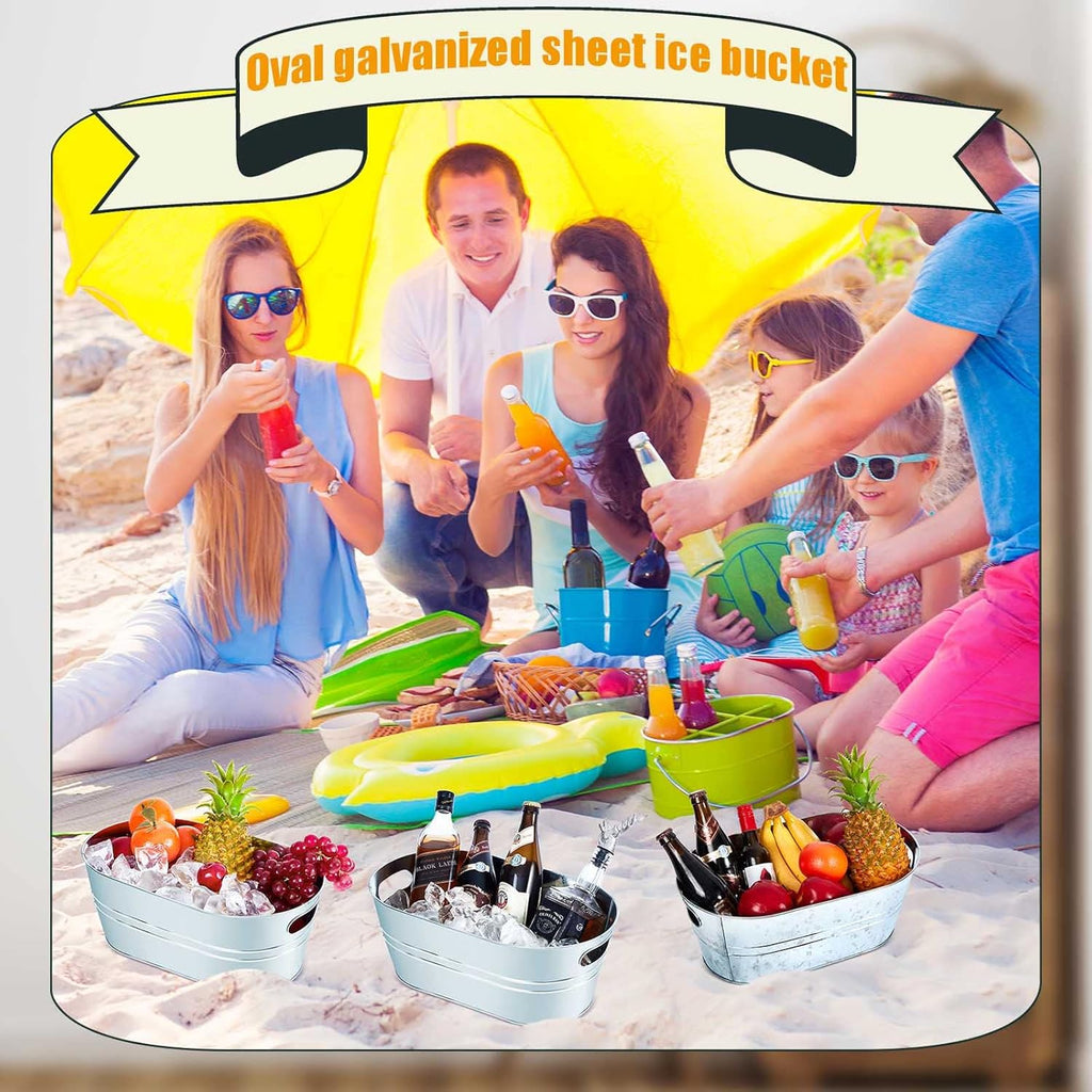 4 Pcs 4 Gallon Galvanized Metal Ice Buckets Beverage Tubs for Parties Large Drink Tin Bins for Beer Wine Champagne Cocktail Cooler for Christmas Halloween Bar (Silver,Classic) - Grand Goldman