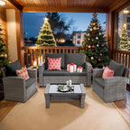 4 Piece Patio Furniture Sets, All-Weather Wicker Conversation Sets, Outdoor Rattan Sectional Sofa Chair with Cushions and Coffee Table for Balcony, Garden, Backyard, Brown - Grand Goldman