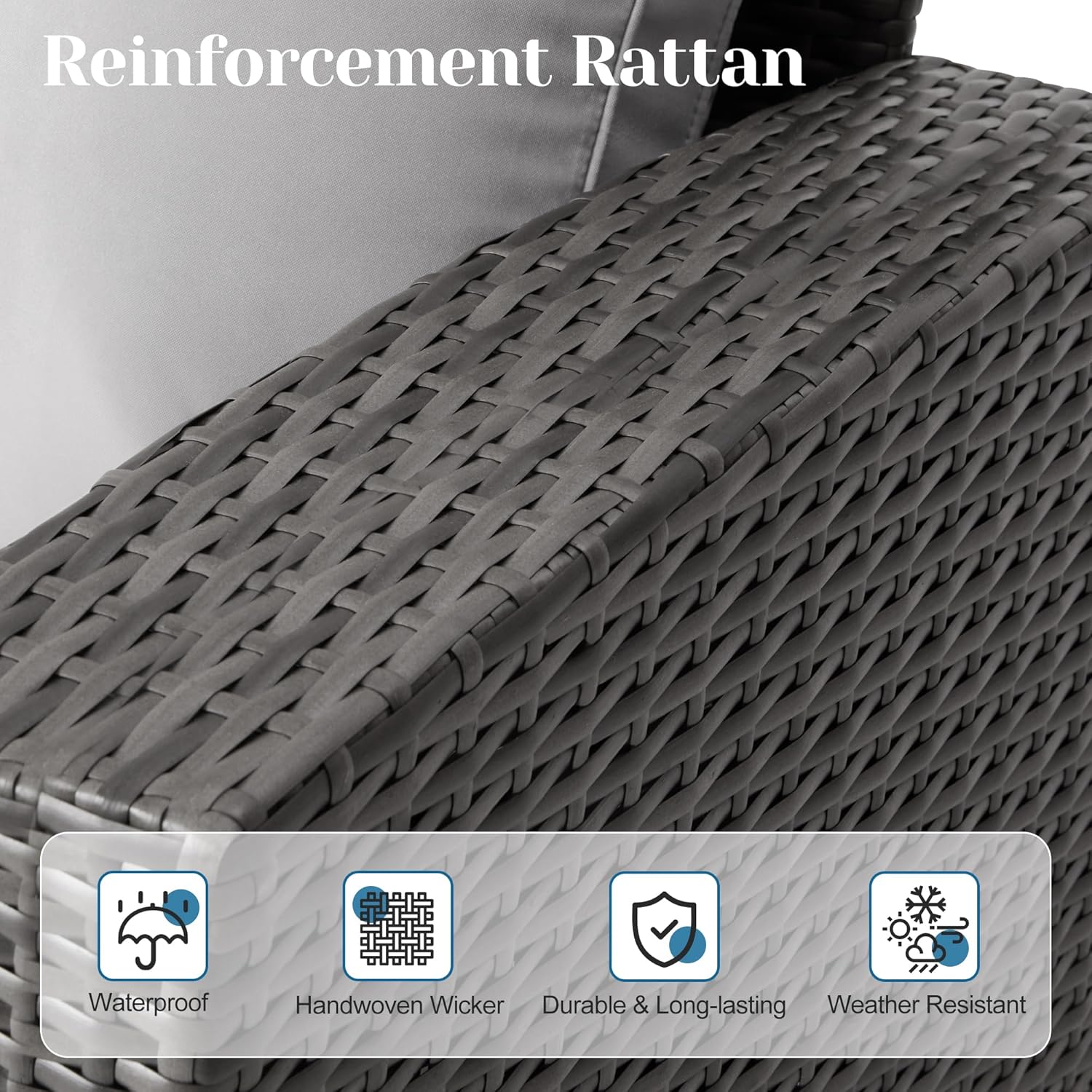 4 Piece Patio Furniture Sets, All-Weather Wicker Conversation Sets, Outdoor Rattan Sectional Sofa Chair with Cushions and Coffee Table for Balcony, Garden, Backyard, Brown - Grand Goldman