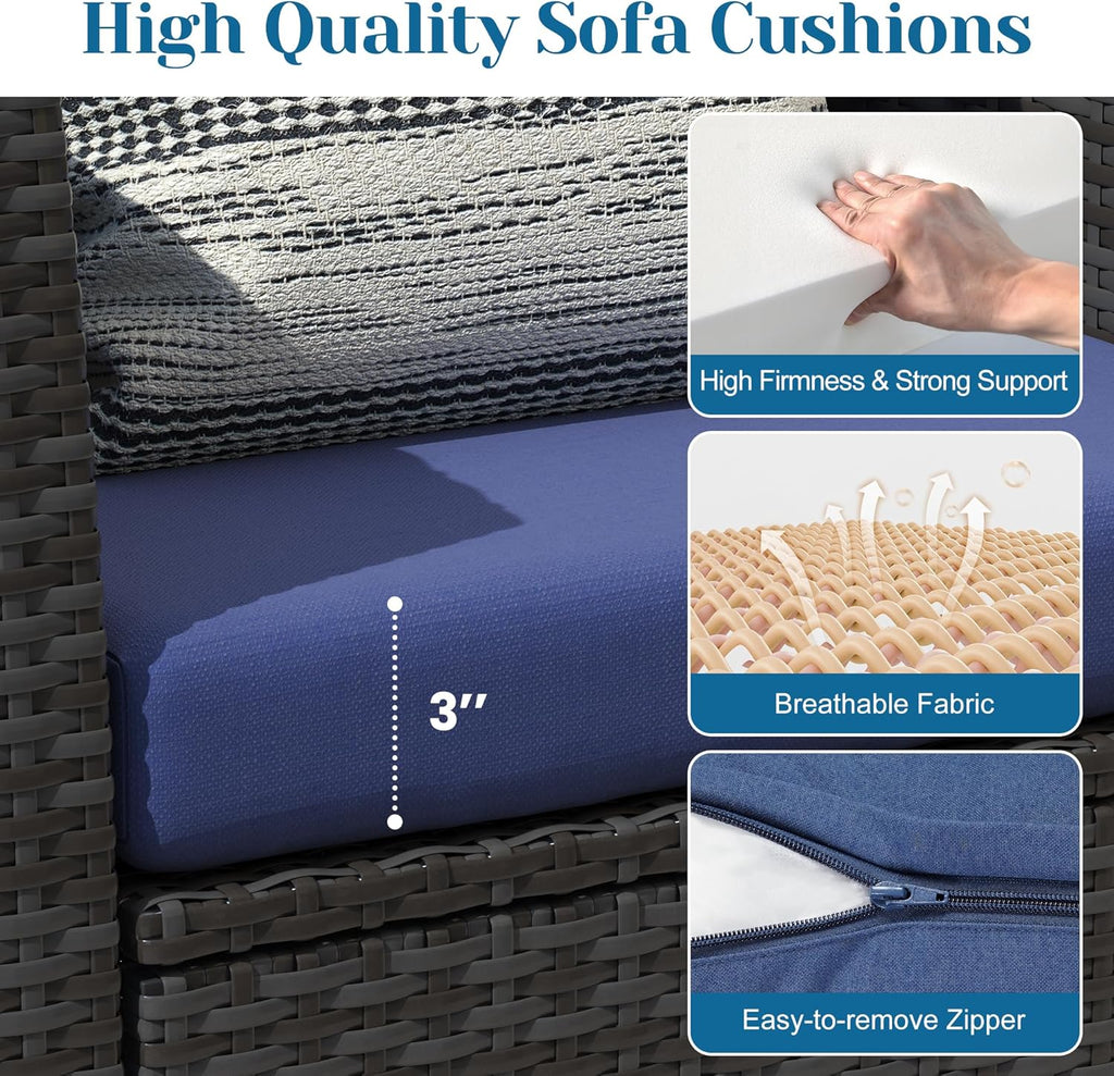 4 Piece Patio Furniture Sets, All-Weather Wicker Conversation Sets, Outdoor Rattan Sectional Sofa Chair with Cushions and Coffee Table for Balcony, Garden, Backyard, Brown - Grand Goldman