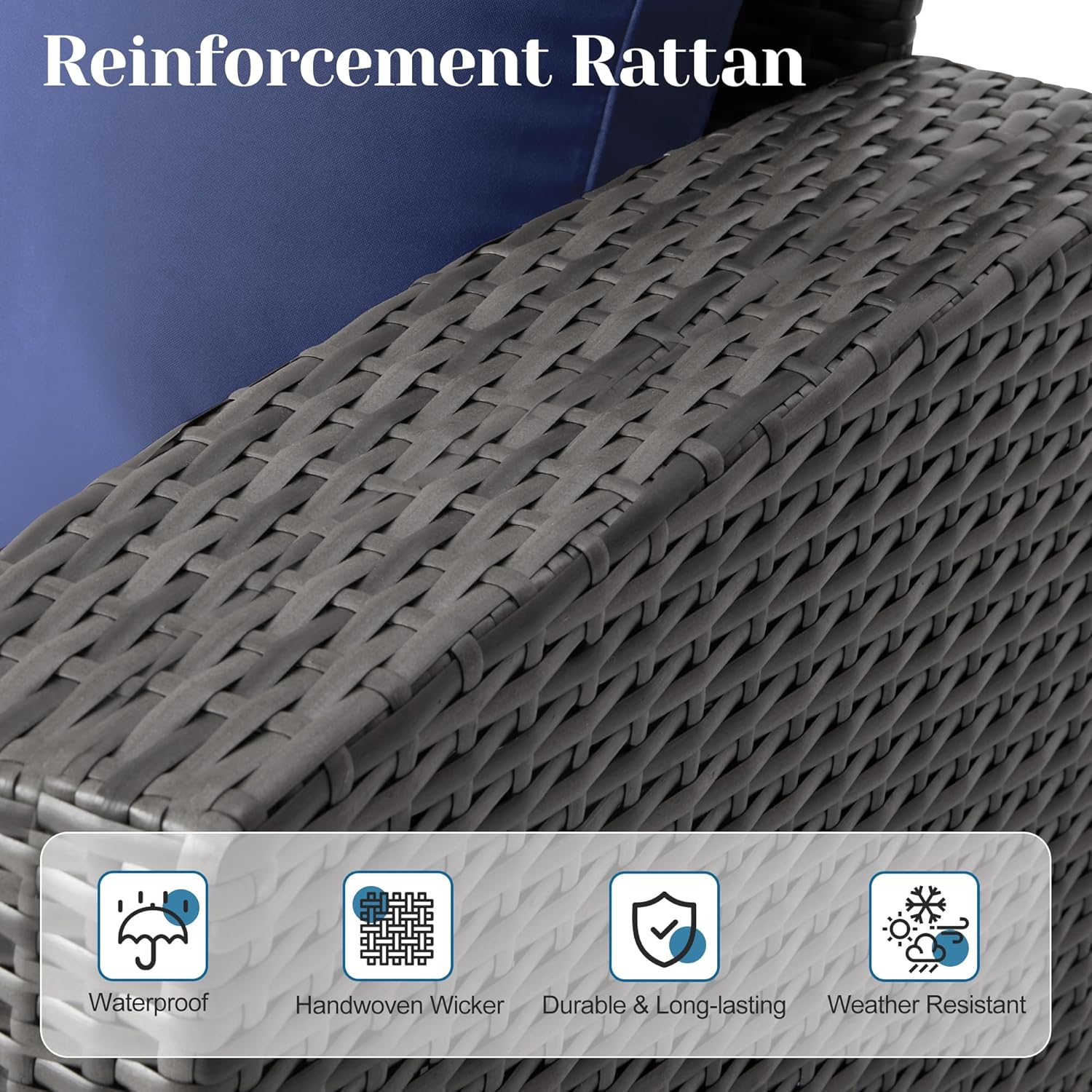 4 Piece Patio Furniture Sets, All-Weather Wicker Conversation Sets, Outdoor Rattan Sectional Sofa Chair with Cushions and Coffee Table for Balcony, Garden, Backyard, Brown - Grand Goldman