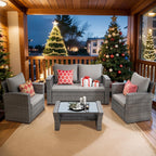 4 Piece Patio Furniture Sets, All-Weather Wicker Conversation Sets, Outdoor Rattan Sectional Sofa Chair with Cushions and Coffee Table for Balcony, Garden, Backyard, Brown - Grand Goldman