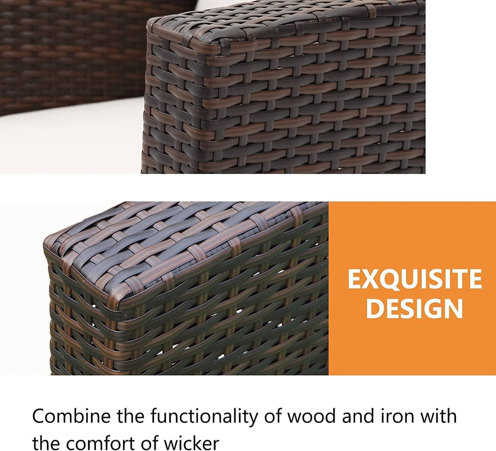 4 Piece Patio Furniture Sets, All-Weather Wicker Conversation Sets, Outdoor Rattan Sectional Sofa Chair with Cushions and Coffee Table for Balcony, Garden, Backyard, Brown - Grand Goldman