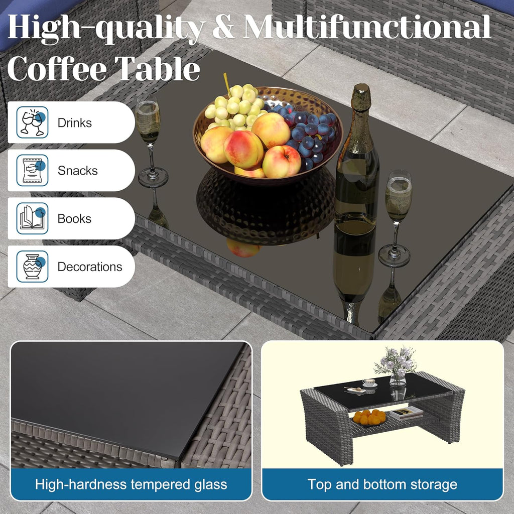 4 Piece Patio Furniture Sets, All-Weather Wicker Conversation Sets, Outdoor Rattan Sectional Sofa Chair with Cushions and Coffee Table for Balcony, Garden, Backyard, Brown - Grand Goldman