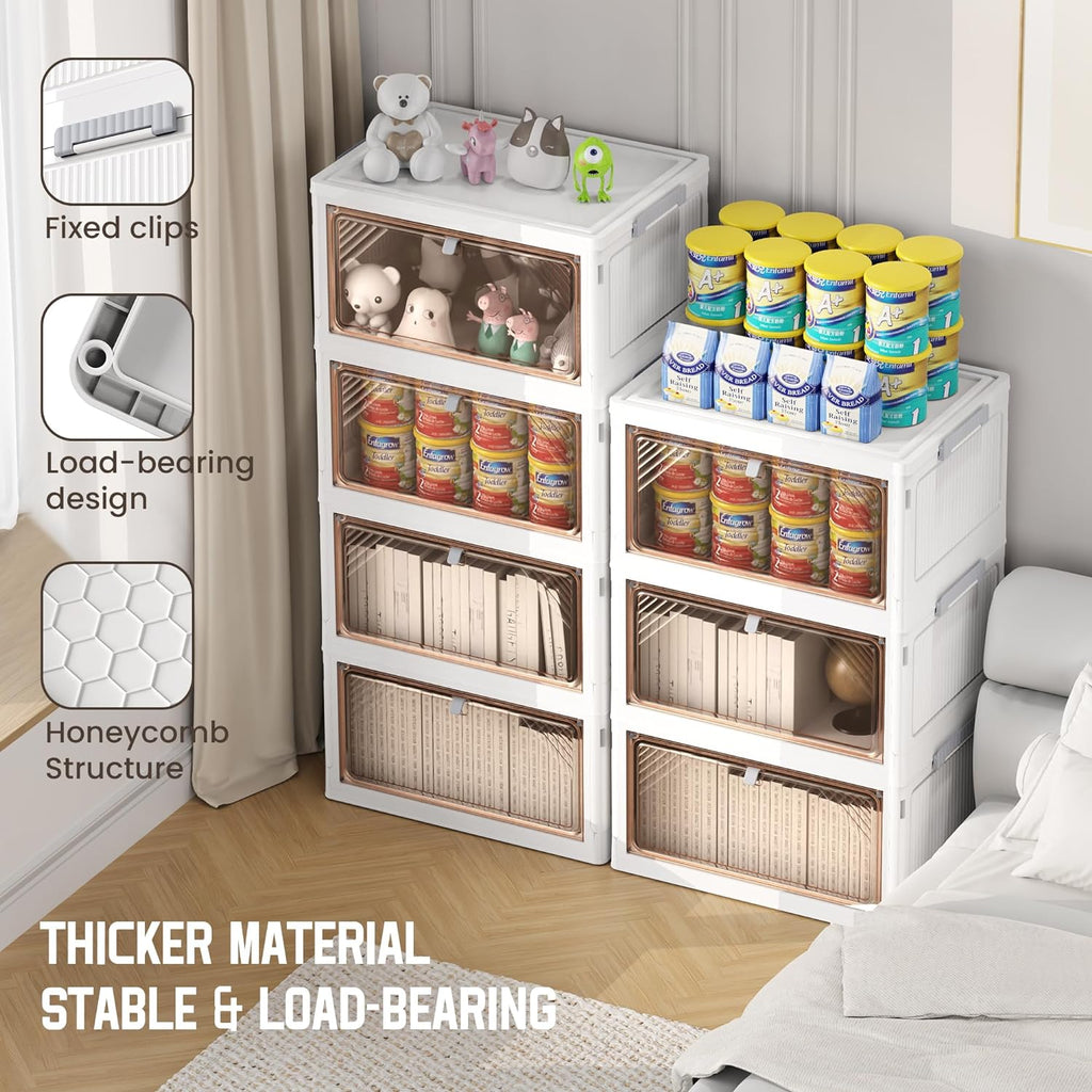 4 Tier Plastic Storage Bins with Drawers - Foldable Stackable Storage Bins with Lids - Closet Craft Organizers and Storage - 24QT Plastic Drawer Storage for Bedroom Study Toy Room Office - Grand Goldman