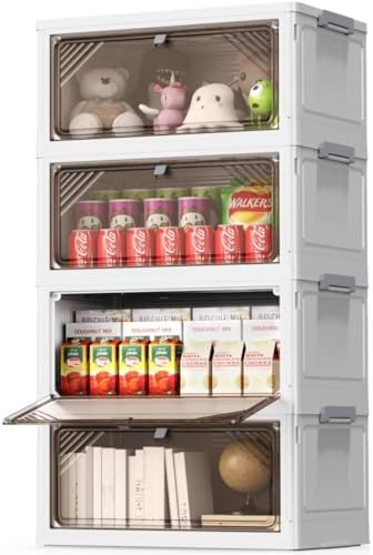 4 Tier Plastic Storage Bins with Drawers - Foldable Stackable Storage Bins with Lids - Closet Craft Organizers and Storage - 24QT Plastic Drawer Storage for Bedroom Study Toy Room Office - Grand Goldman