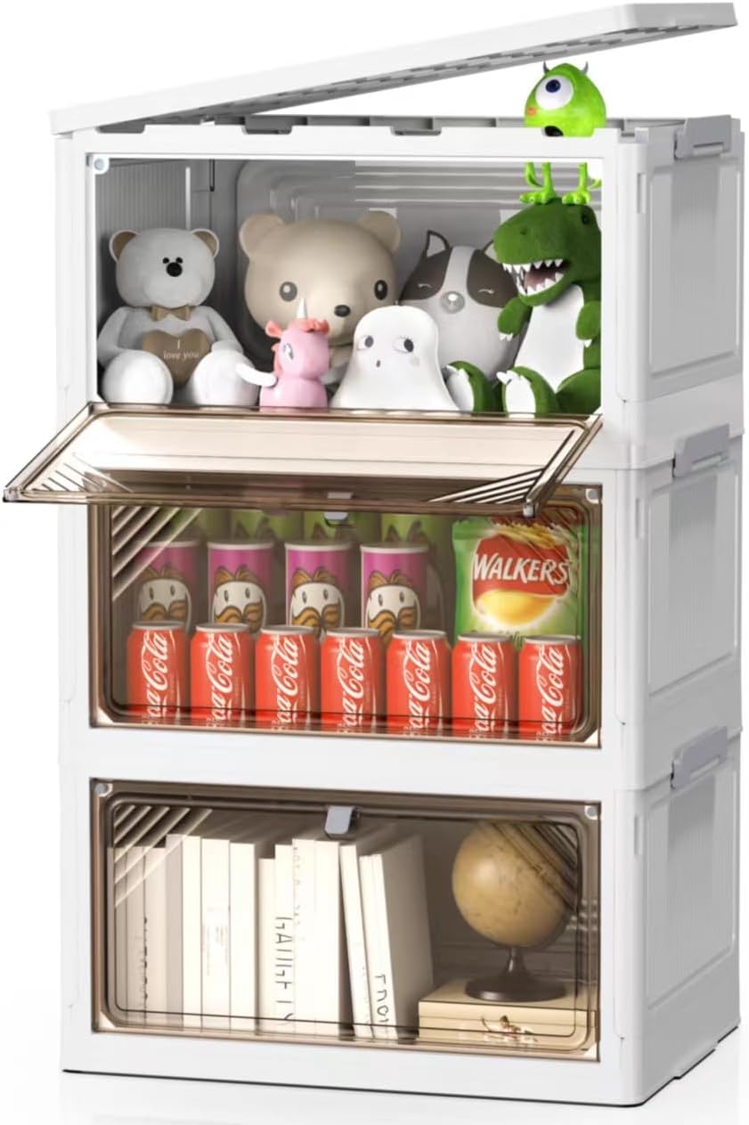 4 Tier Plastic Storage Bins with Drawers - Foldable Stackable Storage Bins with Lids - Closet Craft Organizers and Storage - 24QT Plastic Drawer Storage for Bedroom Study Toy Room Office - Grand Goldman