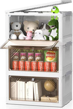 4 Tier Plastic Storage Bins with Drawers - Foldable Stackable Storage Bins with Lids - Closet Craft Organizers and Storage - 24QT Plastic Drawer Storage for Bedroom Study Toy Room Office - Grand Goldman