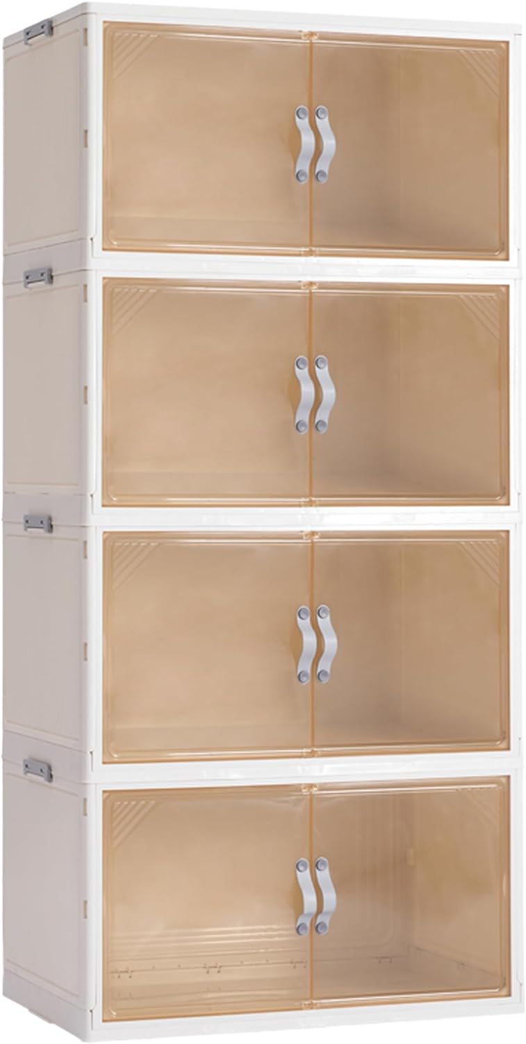 4 Tier Plastic Storage Bins with Drawers - Foldable Stackable Storage Bins with Lids - Closet Craft Organizers and Storage - 24QT Plastic Drawer Storage for Bedroom Study Toy Room Office - Grand Goldman