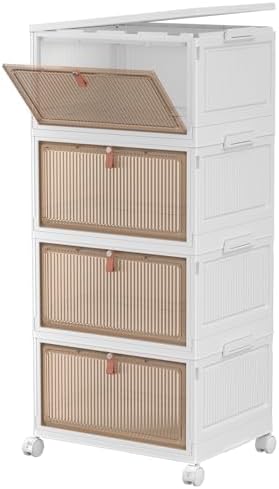 4 Tier Plastic Storage Bins with Lid 23QT, Stackable Storage Containers with Wheels, Folding Storage Boxes, Collapsible Storage Bins, Closet Organizers and Storage for Living Room,Office,Dorm - Grand Goldman