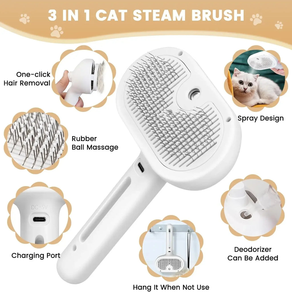 POPPER'S Pet Steam Spray Grooming Comb for Cats and Dogs – Hair Remover & Dematting Brush