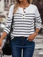 Round Neck Striped Plus Size Fashion Women's Long Sleeve Top