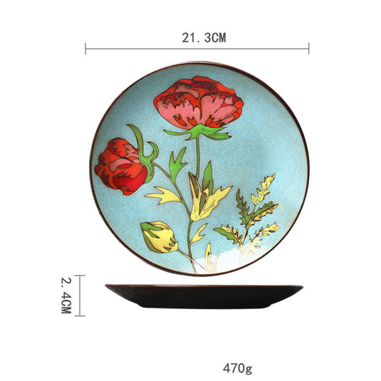 Handpainted Porcelain Plates Household Colored Tableware Round Flat