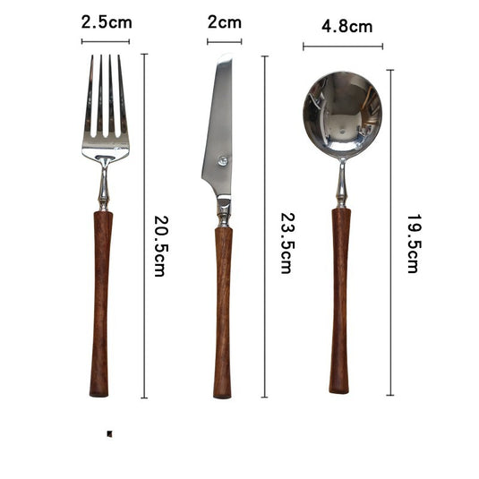 Pear Original Wood Handle Tableware 304 Stainless Steel Western Steak Knife And Fork Spoon