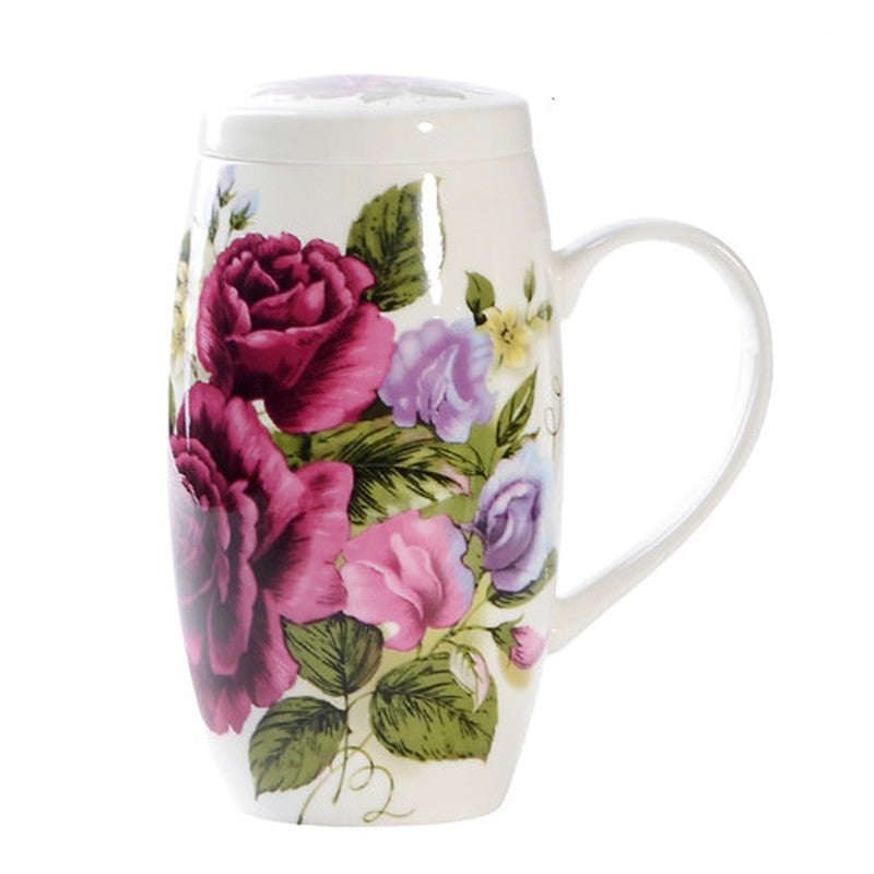 Household Bone China Large Capacity Mug With Lid Spoon Cup