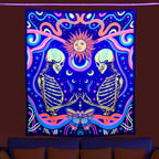 Amazon Fluorescent Tapestry Uv Blue Light Skull Flower Eyes