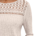 Leisure Pullover Sunken Stripe Loose Hollow Long Sleeve