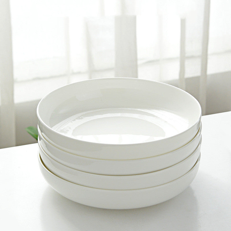 Household Pure White Simple Bone China Tableware Plate