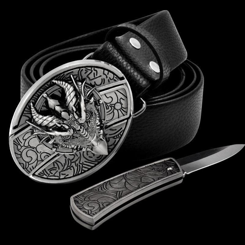 RANGER'S Multifunctional Cowboy & Cowgirl Country Leather Belt with Hidden Knife - Men & Women Smooth Buckle