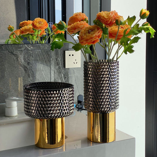 Europæisk stil lys luksus galvaniseret gylden glas vase dekoration