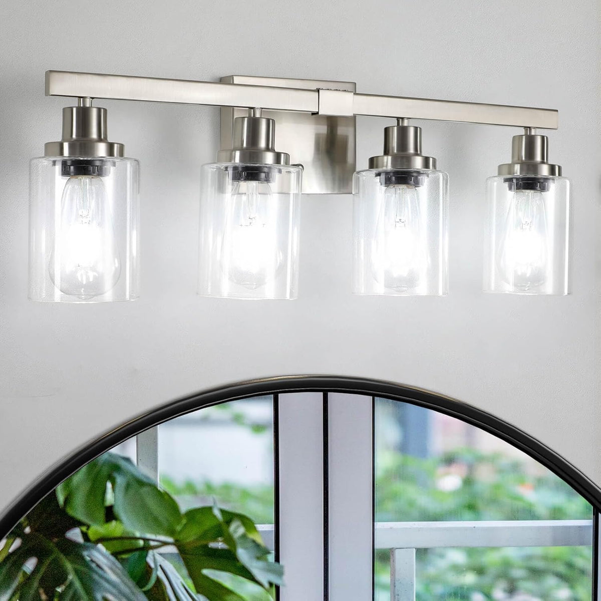 5-Light Black Bathroom Vanity Light, Modern Vanity Lighting Fixture for Bathroom, 31" Matte Light Fixture, Wall Sconces with Clear Glass Shade, Black Bathroom Wall Light Over Mirror - Grand Goldman