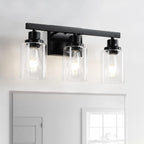5-Light Black Bathroom Vanity Light, Modern Vanity Lighting Fixture for Bathroom, 31" Matte Light Fixture, Wall Sconces with Clear Glass Shade, Black Bathroom Wall Light Over Mirror - Grand Goldman