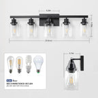 5-Light Black Bathroom Vanity Light, Modern Vanity Lighting Fixture for Bathroom, 31" Matte Light Fixture, Wall Sconces with Clear Glass Shade, Black Bathroom Wall Light Over Mirror - Grand Goldman