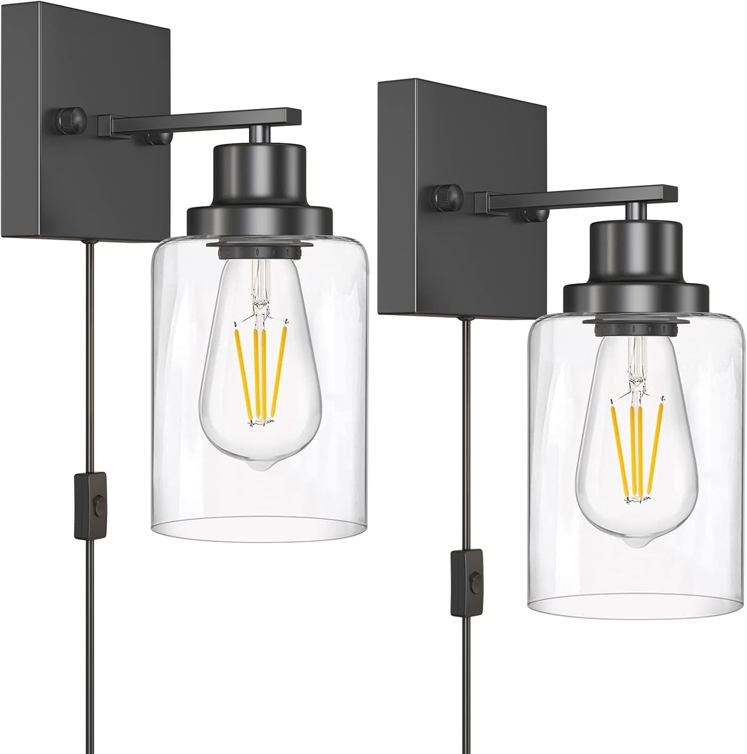 5-Light Black Bathroom Vanity Light, Modern Vanity Lighting Fixture for Bathroom, 31" Matte Light Fixture, Wall Sconces with Clear Glass Shade, Black Bathroom Wall Light Over Mirror - Grand Goldman