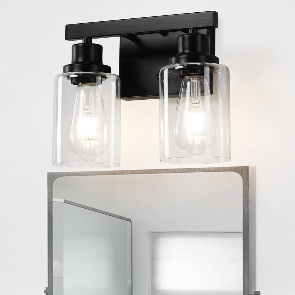 5-Light Black Bathroom Vanity Light, Modern Vanity Lighting Fixture for Bathroom, 31" Matte Light Fixture, Wall Sconces with Clear Glass Shade, Black Bathroom Wall Light Over Mirror - Grand Goldman