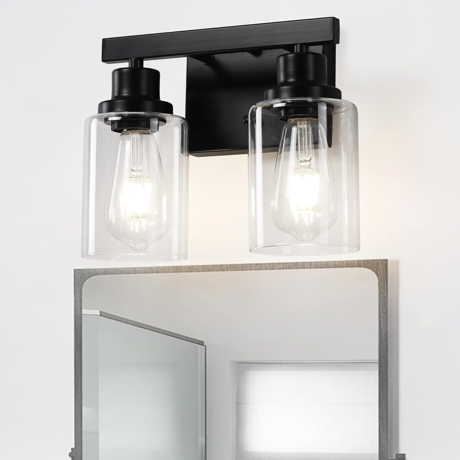 5-Light Black Bathroom Vanity Light, Modern Vanity Lighting Fixture for Bathroom, 31" Matte Light Fixture, Wall Sconces with Clear Glass Shade, Black Bathroom Wall Light Over Mirror - Grand Goldman