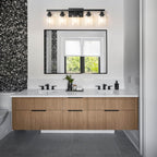 5-Light Black Bathroom Vanity Light, Modern Vanity Lighting Fixture for Bathroom, 31" Matte Light Fixture, Wall Sconces with Clear Glass Shade, Black Bathroom Wall Light Over Mirror - Grand Goldman