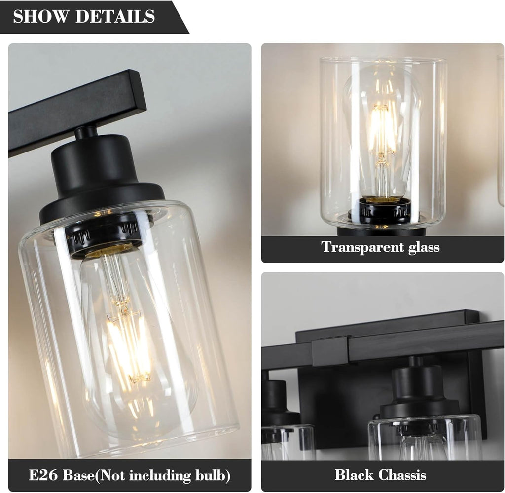 5-Light Black Bathroom Vanity Light, Modern Vanity Lighting Fixture for Bathroom, 31" Matte Light Fixture, Wall Sconces with Clear Glass Shade, Black Bathroom Wall Light Over Mirror - Grand Goldman