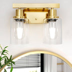 5-Light Black Bathroom Vanity Light, Modern Vanity Lighting Fixture for Bathroom, 31" Matte Light Fixture, Wall Sconces with Clear Glass Shade, Black Bathroom Wall Light Over Mirror - Grand Goldman