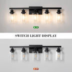 5-Light Black Bathroom Vanity Light, Modern Vanity Lighting Fixture for Bathroom, 31" Matte Light Fixture, Wall Sconces with Clear Glass Shade, Black Bathroom Wall Light Over Mirror - Grand Goldman