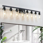 5-Light Black Bathroom Vanity Light, Modern Vanity Lighting Fixture for Bathroom, 31" Matte Light Fixture, Wall Sconces with Clear Glass Shade, Black Bathroom Wall Light Over Mirror - Grand Goldman